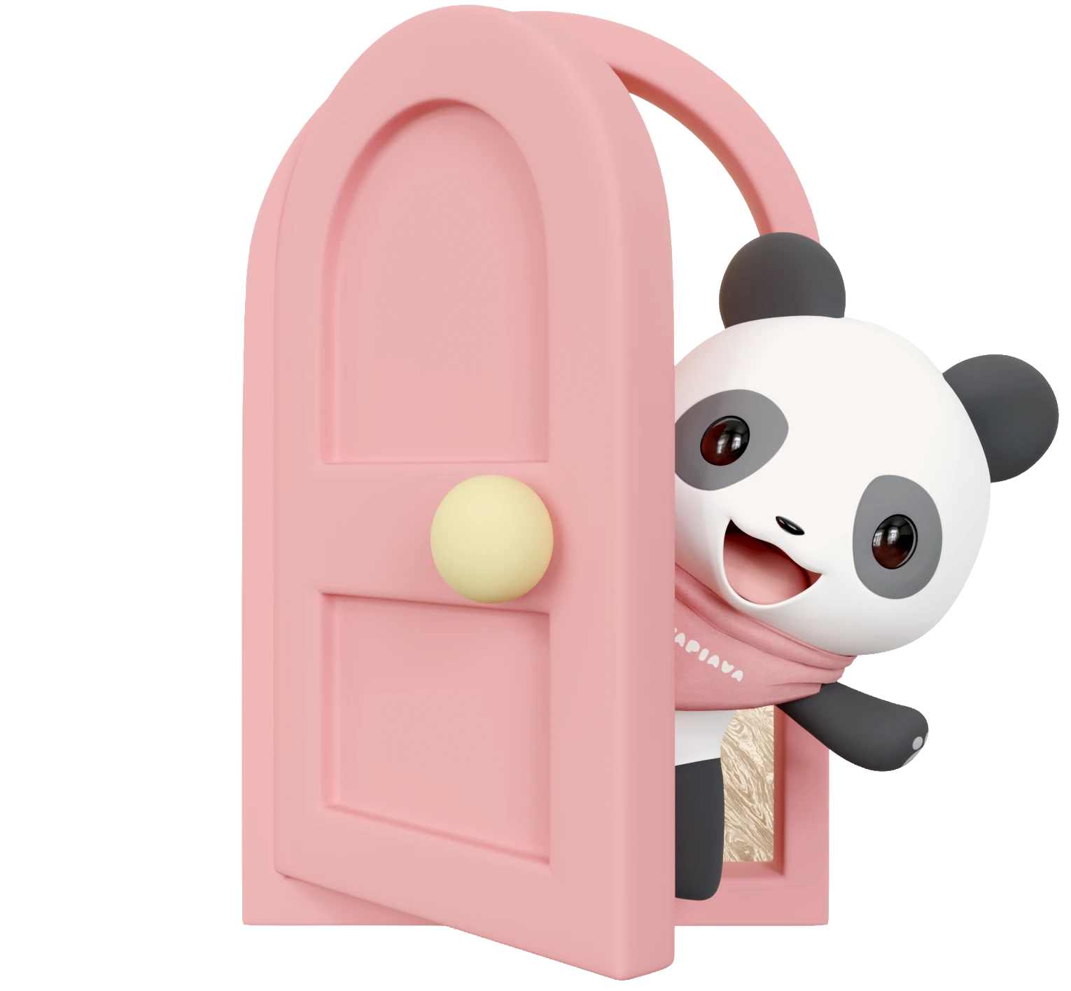 ドアからこちらをのぞく3Dアバターのリーリー